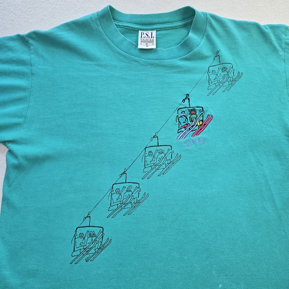 VTG 80s Taos Ski Valley T Shirt M Single Stitch Teal Neon Gorpcore Retro USA...